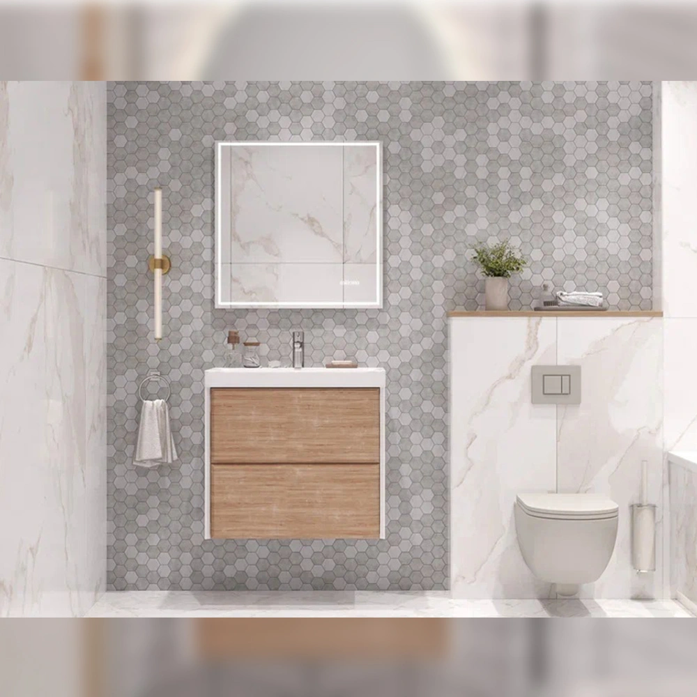 Тумба с раковиной подвесная Velvex Gesso tp.GES.9696.70.2Y белый матовый/дуб сонома, 70 см от магазина Vanna-Vanna.ru!