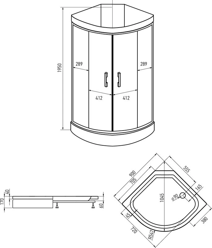 Душевая кабина Erlit ER3509PE-C2-RUS 90x90 без крыши