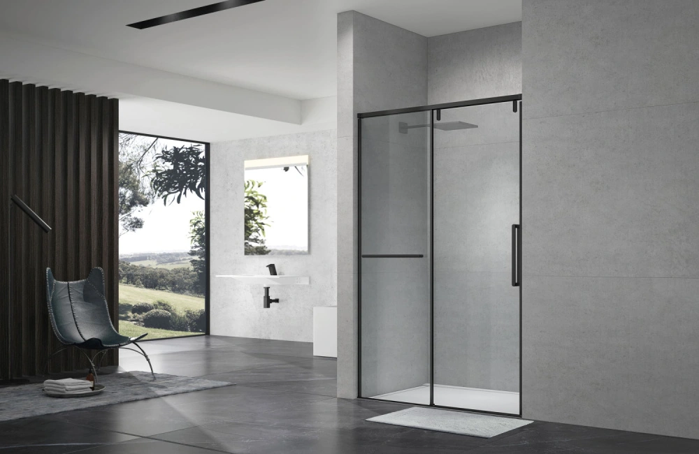 Душевая дверь в нишу слайдер Terminus Альба 01 1400х2200 чёрный от магазина Vanna-Vanna.ru!