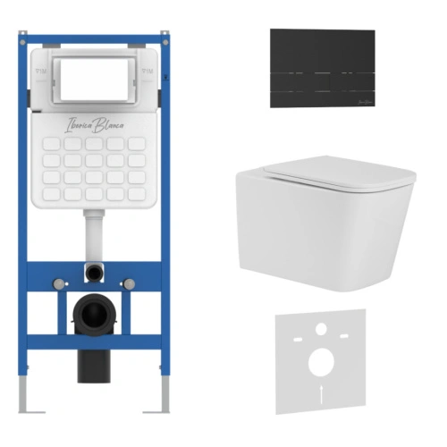 Комплект 3в1 IBERICA BLANCA инсталляция SILENCIO, унитаз TOLEDO ALTO белый, кнопка смыва INOX-S черный матовый (IB001.TLA.234.1604) от магазина Vanna-Vanna.ru!