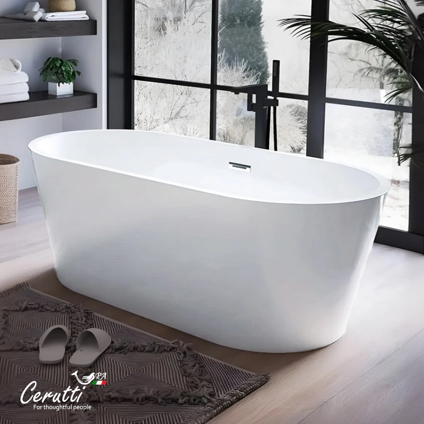 Ванна акриловая Ceruttispa РЕЗИЯ (RESIA) CT7388 отдельностоящая, 170 белая, со сливом-переливом (1680x730x580) от магазина Vanna-Vanna.ru!