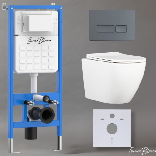 Комплект 3в1 IBERICA BLANCA инсталляция SILENCIO, унитаз BILBAO ALTO белый, кнопка смыва ESTI-R серый матовый (IB001.BLA.234.218) от магазина Vanna-Vanna.ru!