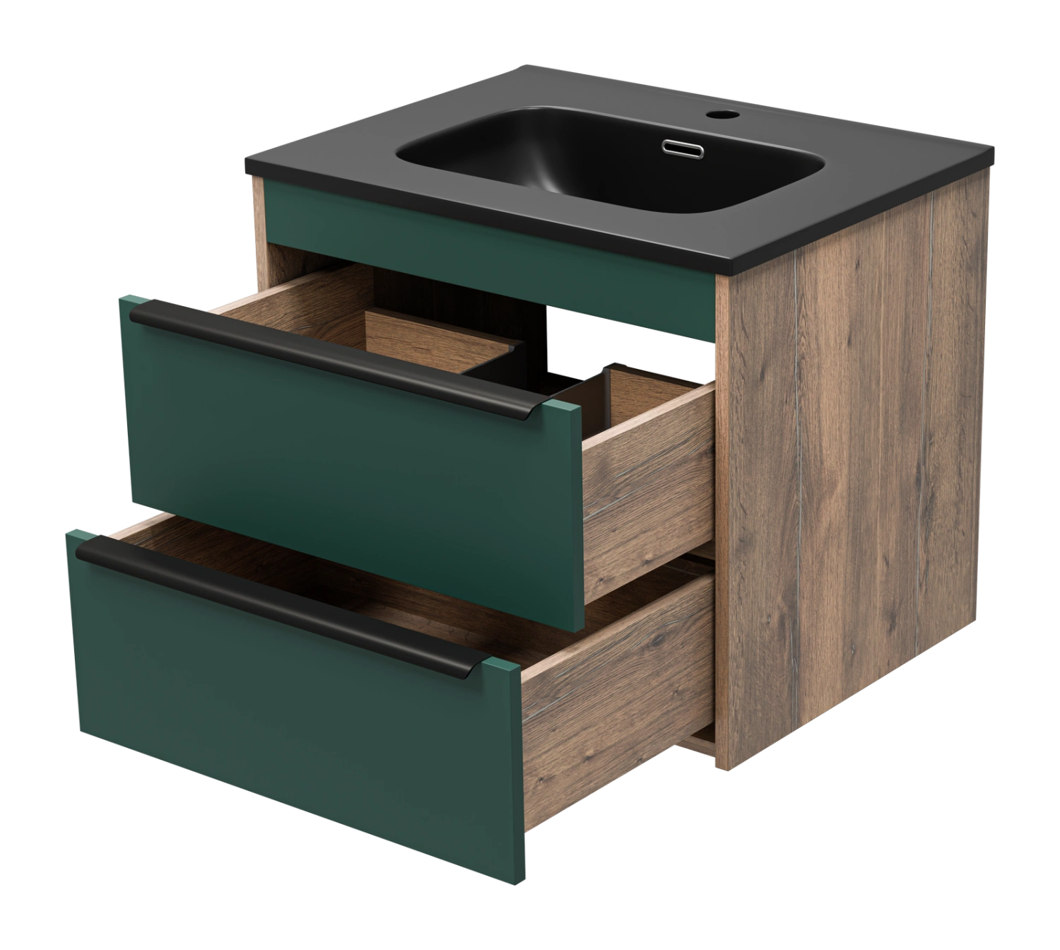 Тумба с раковиной Brevita Greenwood 60 подвесная, зеленый/дуб Галифакс