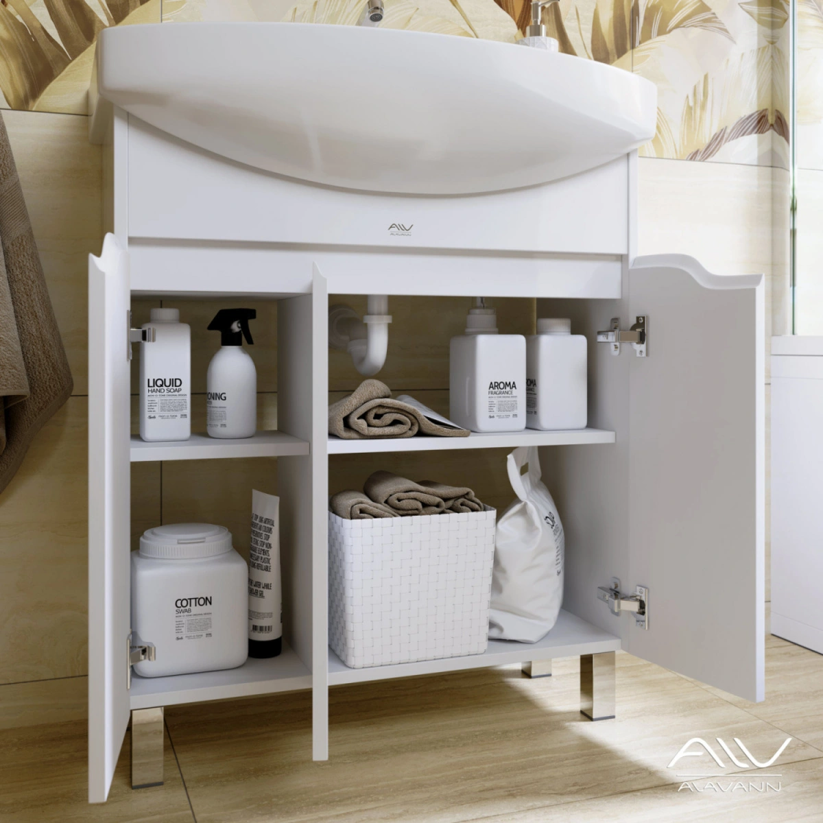 Мебель для ванной Alavann Crystal 75 комплект, напольный, белый от магазина Vanna-Vanna.ru!