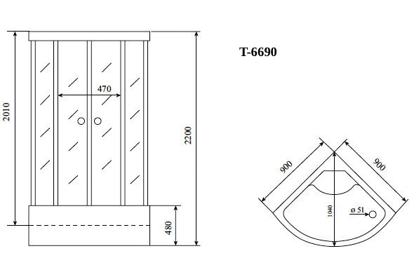 Душевая кабина Timo Standart T-6690 Black Fabric (90*90*220), турецкая баня хамам от магазина Vanna-Vanna.ru!