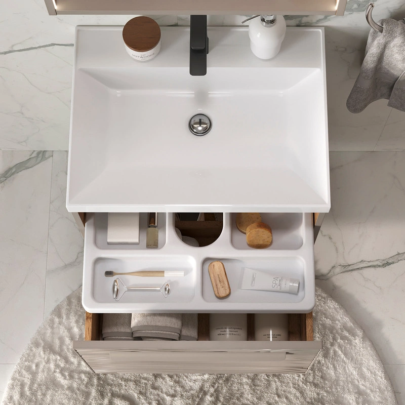 Тумба с раковиной EQUIL Gleam 60 подвесная, один ящик, амарок/дуб вотан от магазина Vanna-Vanna.ru!