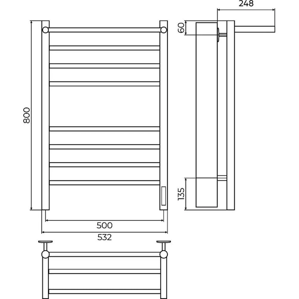 Полотенцесушитель электрический с полкой Terminus Аврора П8 50х80 КС 903, белый матовый от магазина Vanna-Vanna.ru!