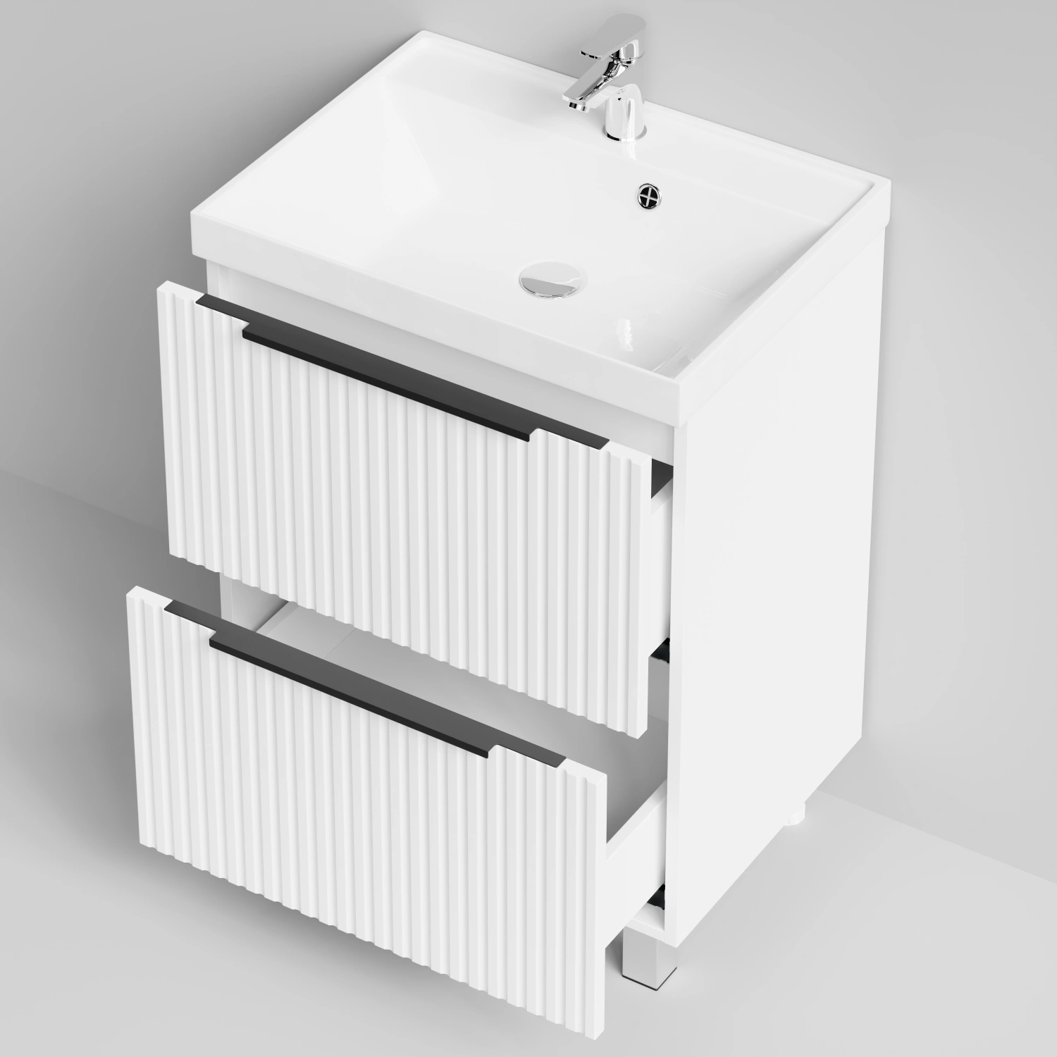 Тумба с раковиной Vod-ok Дольче 60 2 ящика, напольная, белая + 13 цветов от магазина Vanna-Vanna.ru!