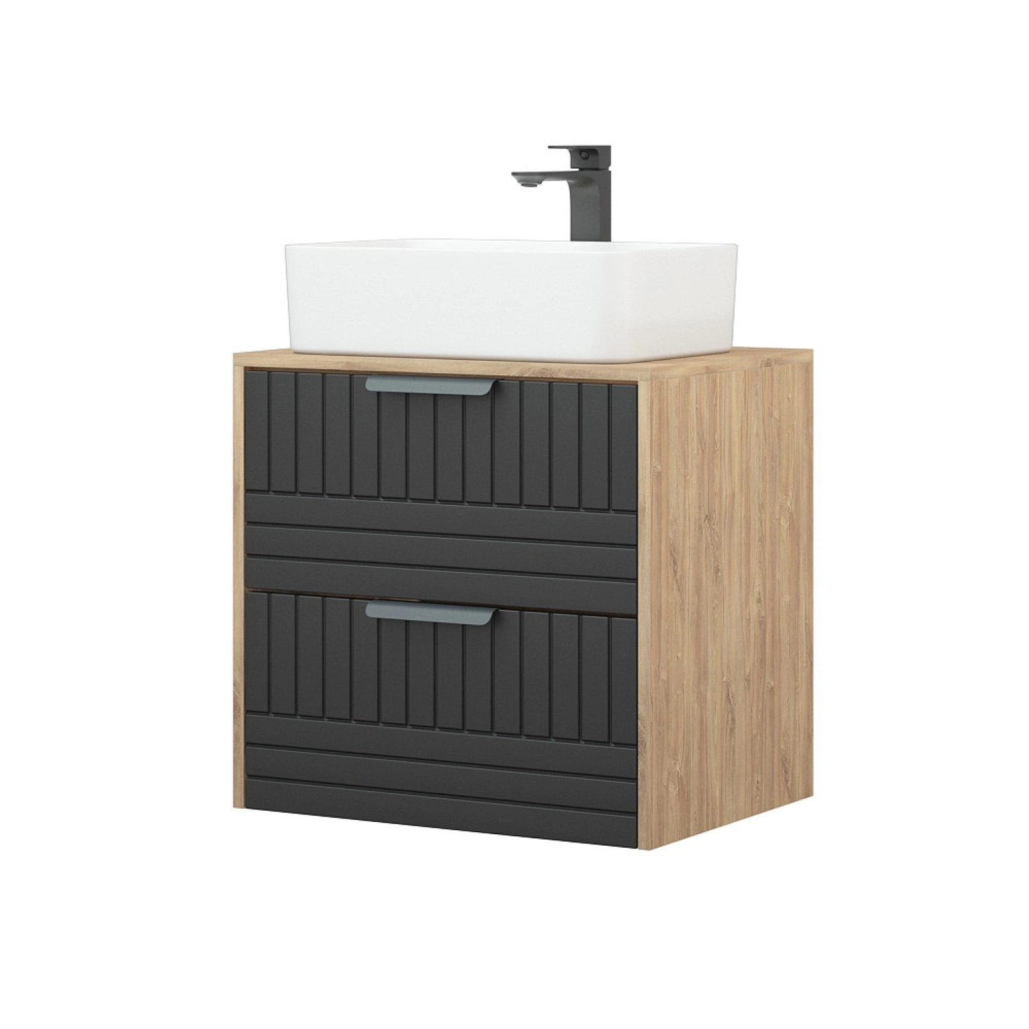 Тумба напольная Corozo Инди 60 с раковиной Сомо 60, дуб канзас/графит от магазина Vanna-Vanna.ru!