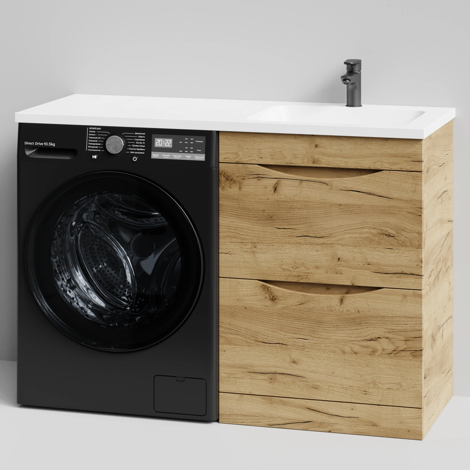 Тумба Vod-ok 58 с раковиной Смайл 120 напольная, под стиральную машину, правая, Дуб Тортуга от магазина Vanna-Vanna.ru!