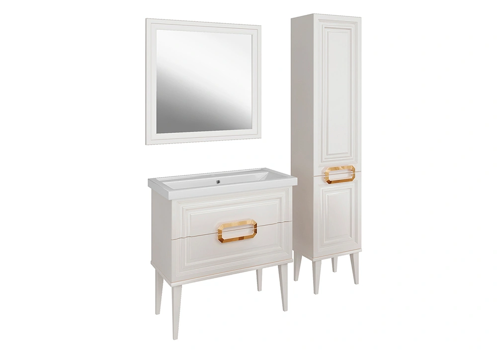 Тумба ASB Woodline Летиция 80 с раковиной Фостер 80, напольная, белый, ручки золото от магазина Vanna-Vanna.ru!
