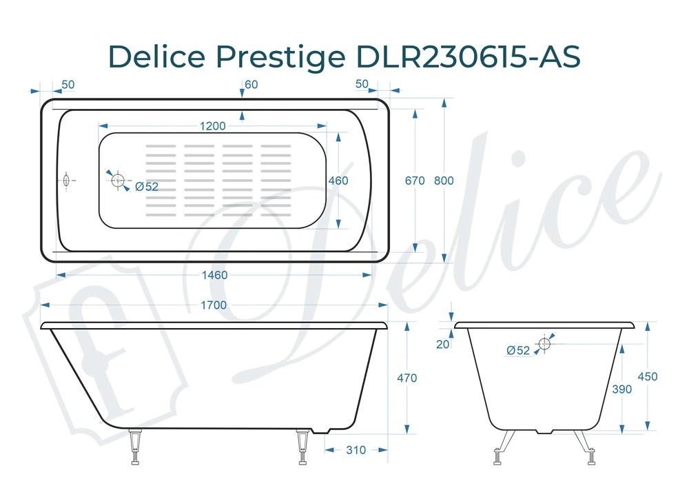 Ванна чугунная Delice Prestige 170х80 DLR230615-AS с антискользящим покрытием от магазина Vanna-Vanna.ru!