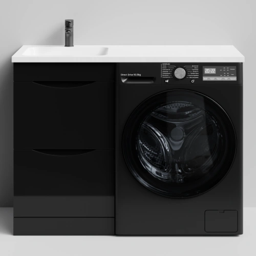 Тумба Vod-ok 48 с раковиной Смайл 110 напольная, под стиральную машину, левая, черный глянец от магазина Vanna-Vanna.ru!