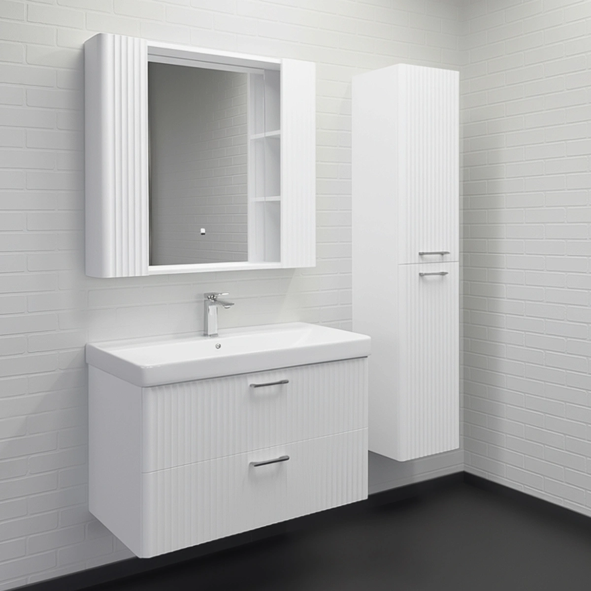 Зеркало-шкаф Comforty Ангара-90 белое, со светодиодной подсветкой и антизапотеванием от магазина Vanna-Vanna.ru!