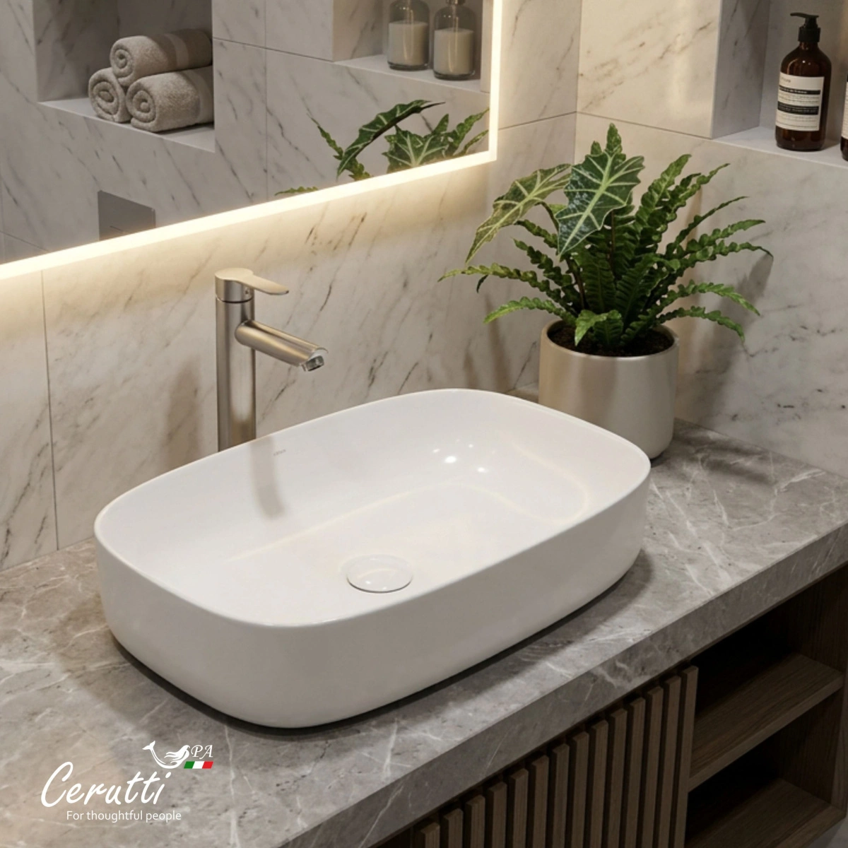 Раковина Ceruttispa CR0045 накладная, белая, прямоугольная 590х370х130 от магазина Vanna-Vanna.ru!