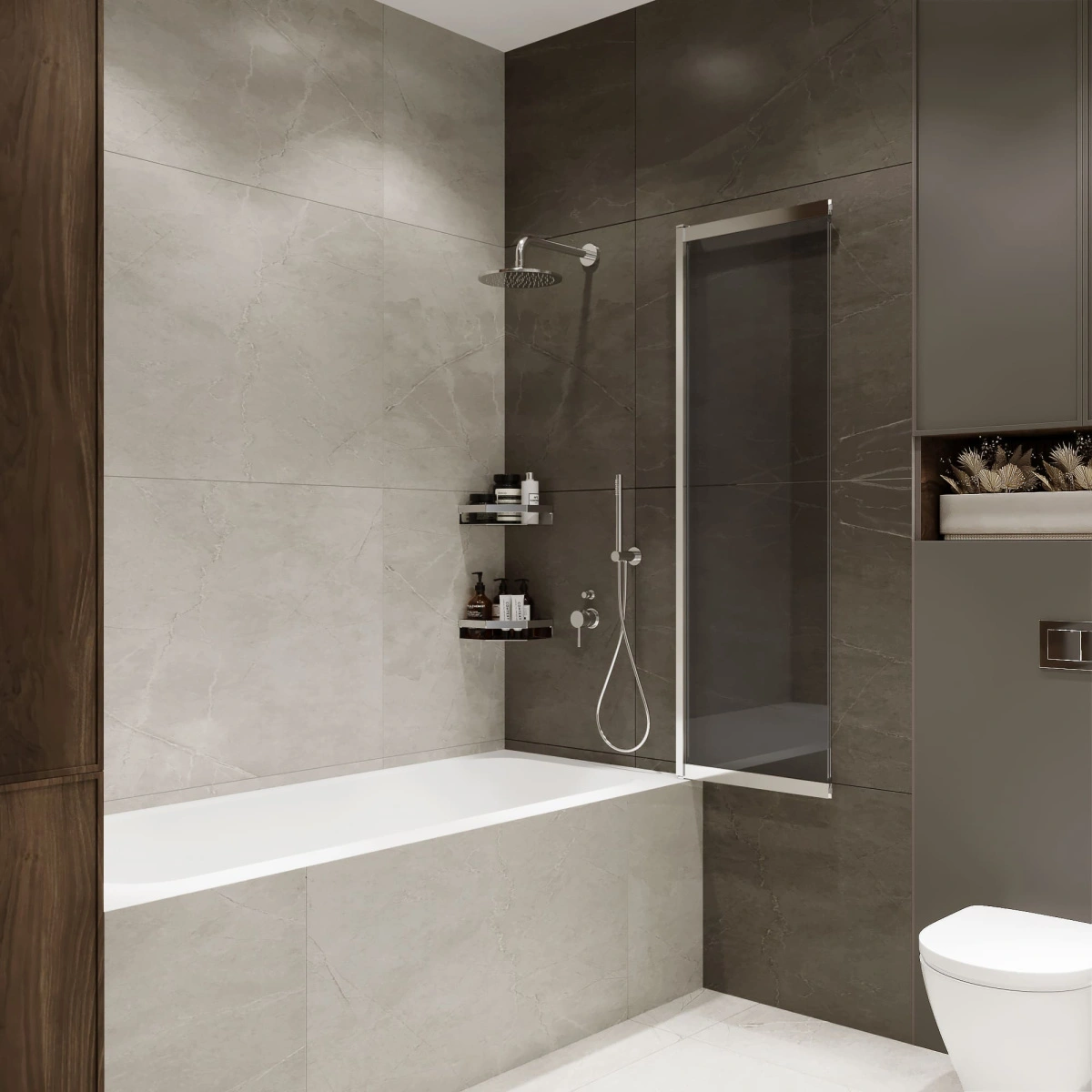 Шторка на ванну слайдер Terminus Ното 01 1500х900 профиль хром, тонированная от магазина Vanna-Vanna.ru!