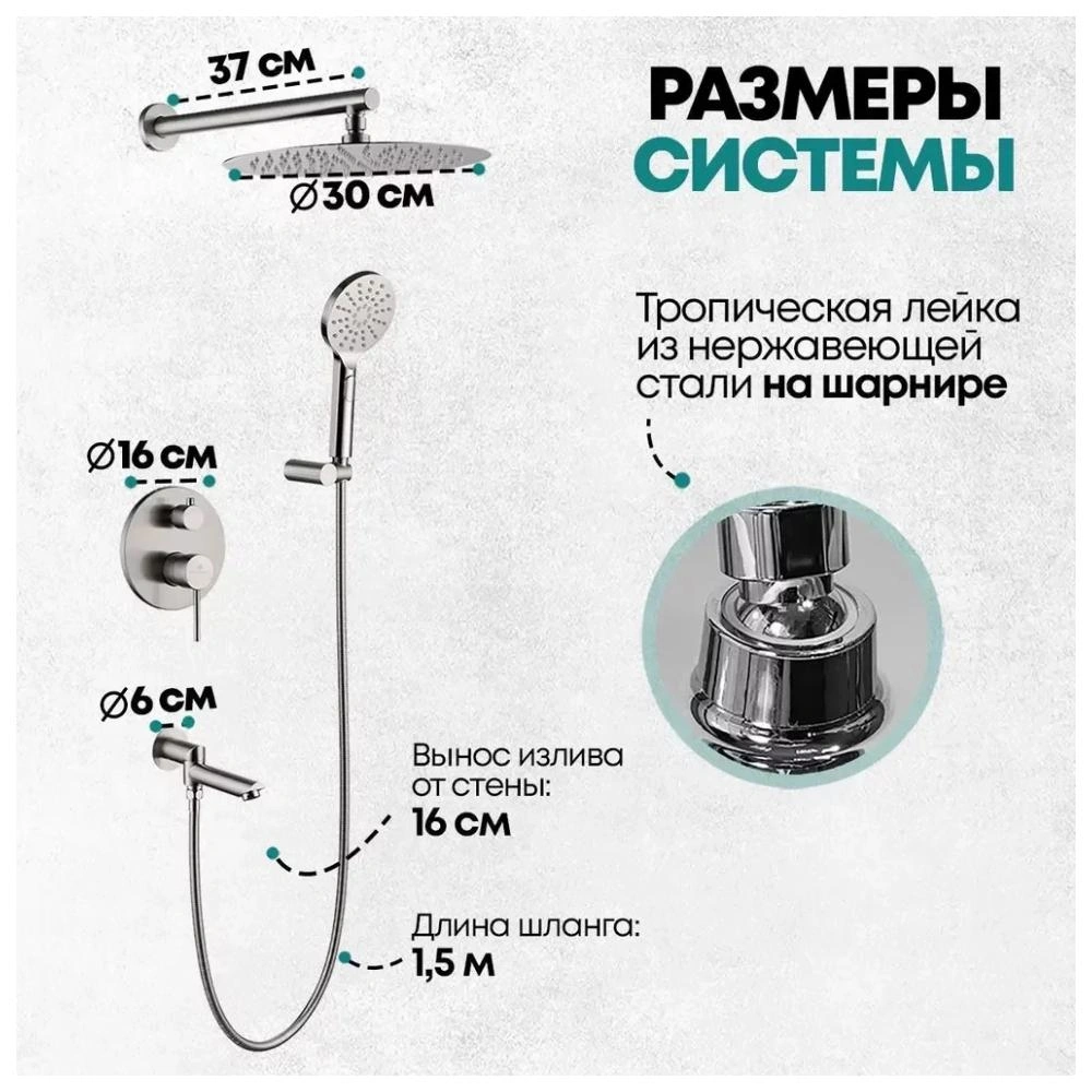 Душевая система встраиваемая Grocenberg GB5001NK, никель от магазина Vanna-Vanna.ru!