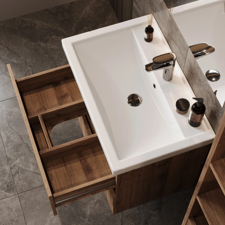 Тумба Onika Дарон 80 подвесная с раковиной Фостер 80, дуб крафт золотой