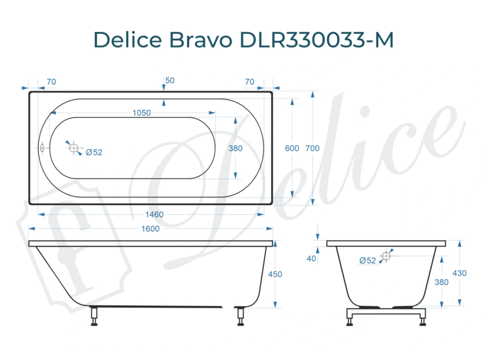 Ванна из литьевого мрамора Delice Bravo 160х70 матовая DLR330033-M от магазина Vanna-Vanna.ru!