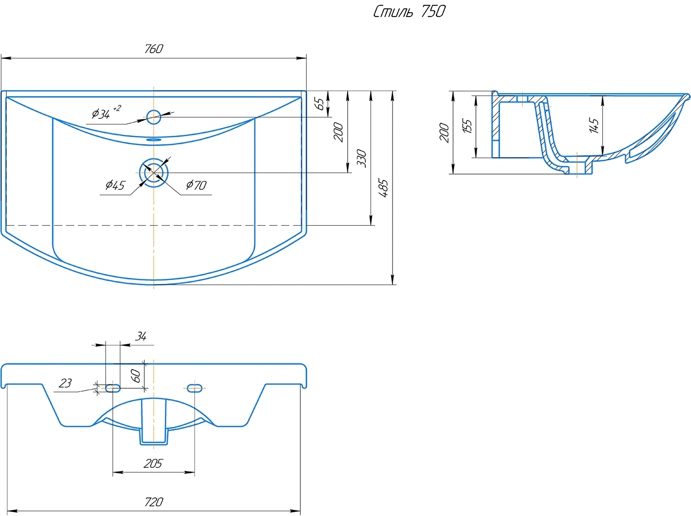 Тумба с раковиной Адам 75 напольная, Лиственница структурная контрастно-серая от магазина Vanna-Vanna.ru!