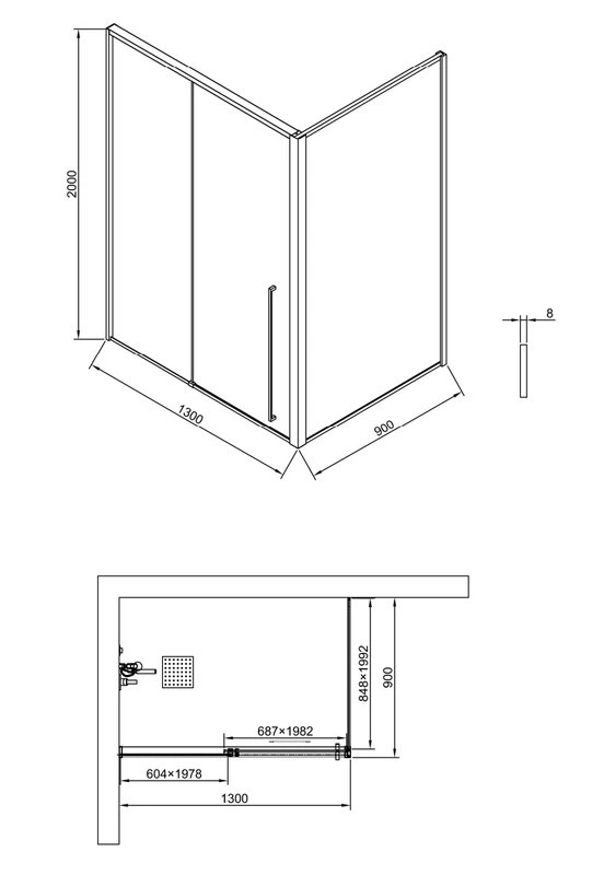 Душевой уголок Timo TDSS-130/03C-8R + TSS-900/03C-8, 130x90 см, профиль черный, стекло прозрачное от магазина Vanna-Vanna.ru!