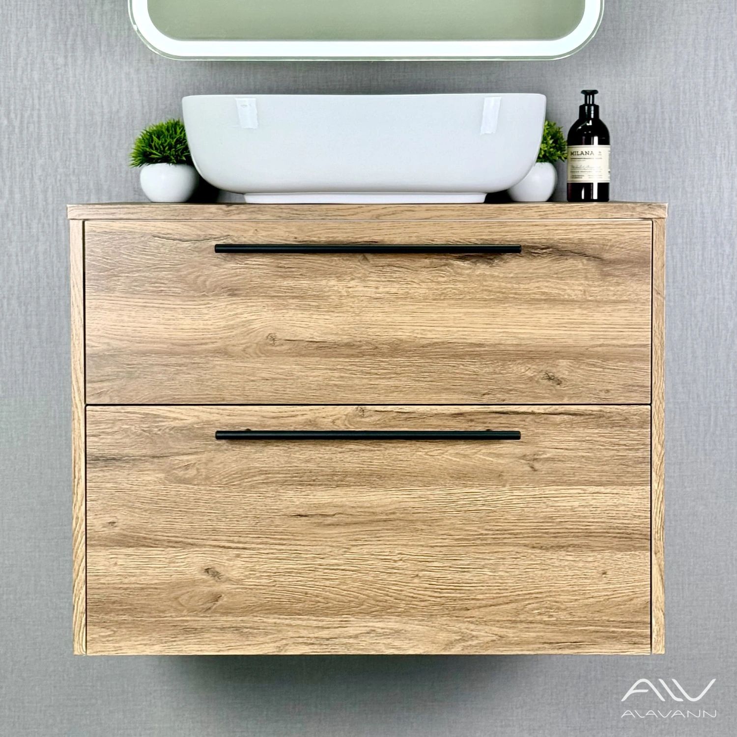 Тумба подвесная Alavann Rondo 80 с раковиной Moduo 50 SQUARE, дуб от магазина Vanna-Vanna.ru!