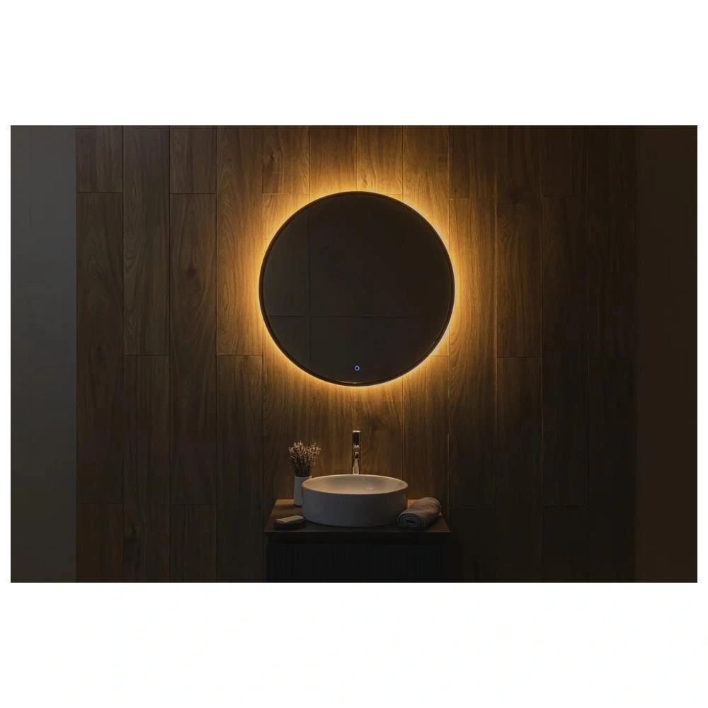 Зеркало Dreja SHINE 80x80 см, метал. рама, графит, беск. сенсор, LED-подсветка, диммер от магазина Vanna-Vanna.ru!