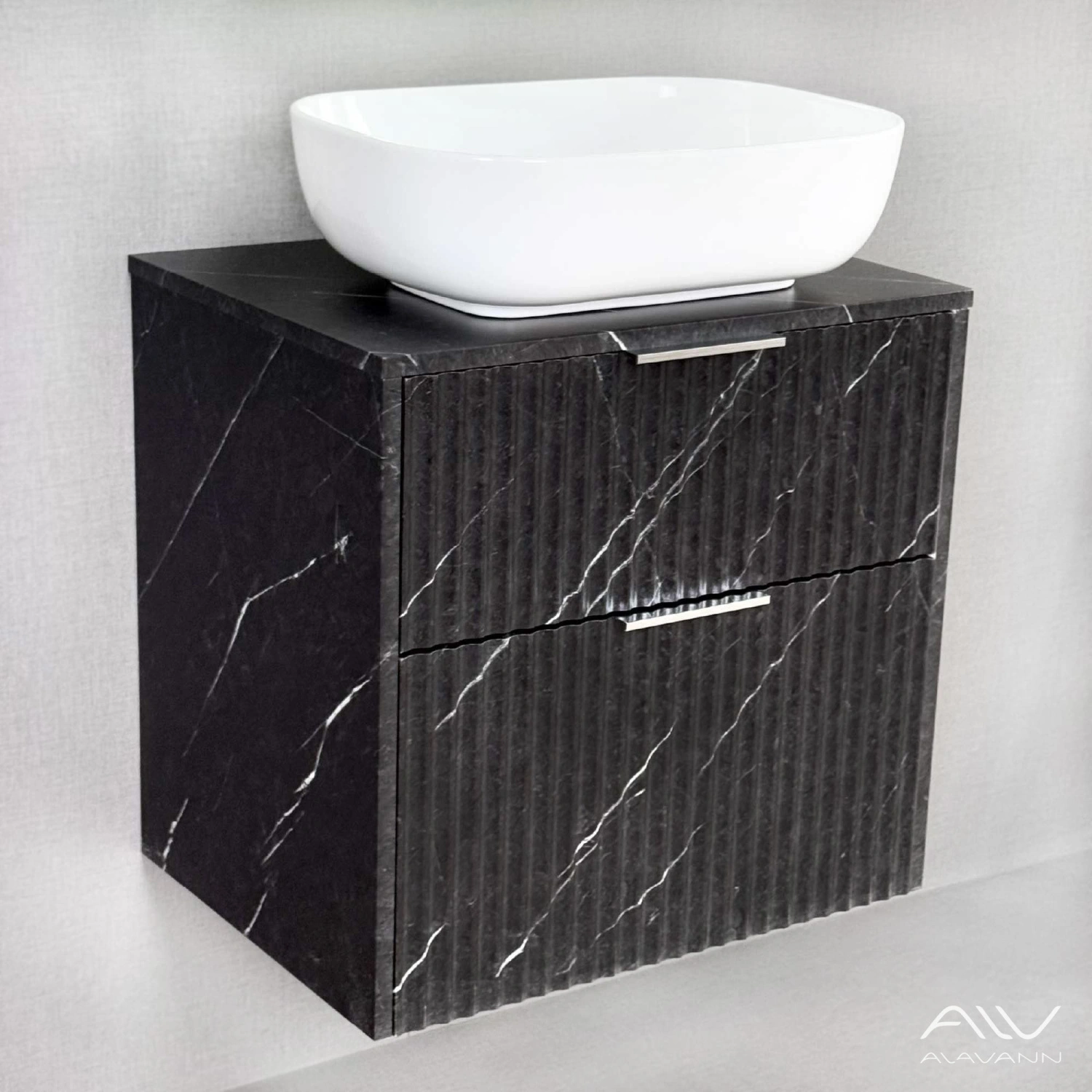 Тумба подвесная Alavann Anna 60 с раковиной Moduo 50 SQUARE, черный мрамор от магазина Vanna-Vanna.ru!