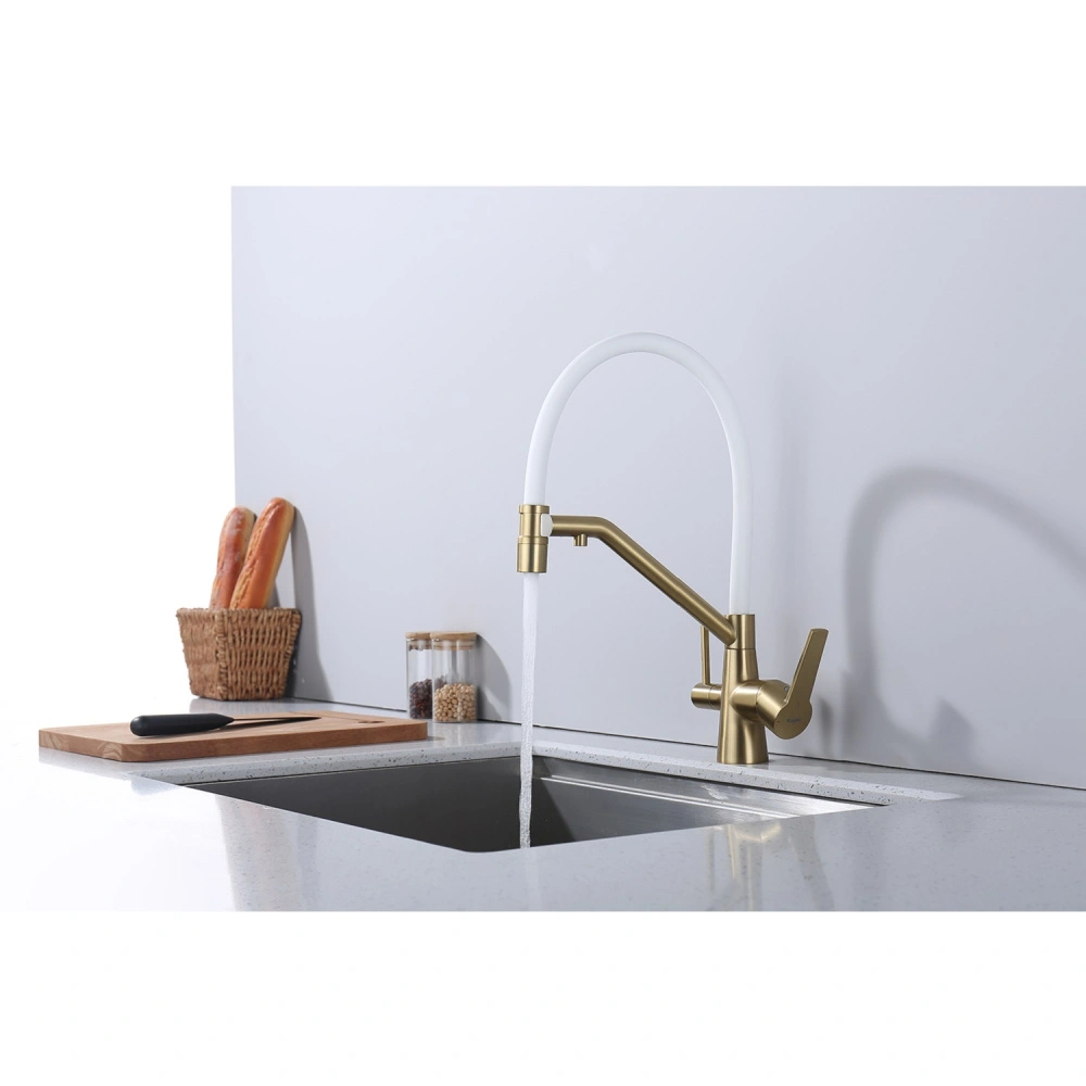 Смеситель для кухни с подключением фильтра Raglo R80.62.03, золотой сатин от магазина Vanna-Vanna.ru!