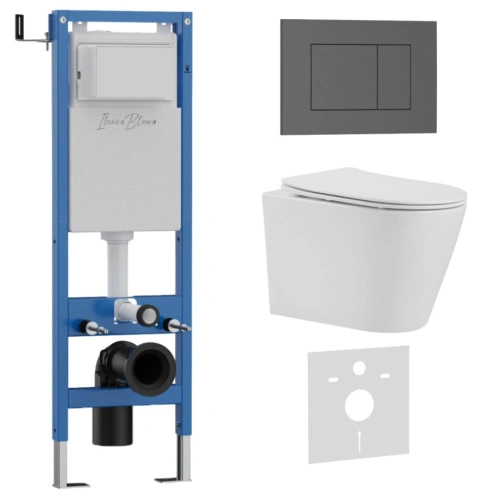 Комплект 3в1 IBERICA BLANCA инсталляция SILENCIO MINI, унитаз BURGOS ALTO белый, кнопка смыва ESTI-S серый матовый (IB.001M.BRA.234.856) от магазина Vanna-Vanna.ru!