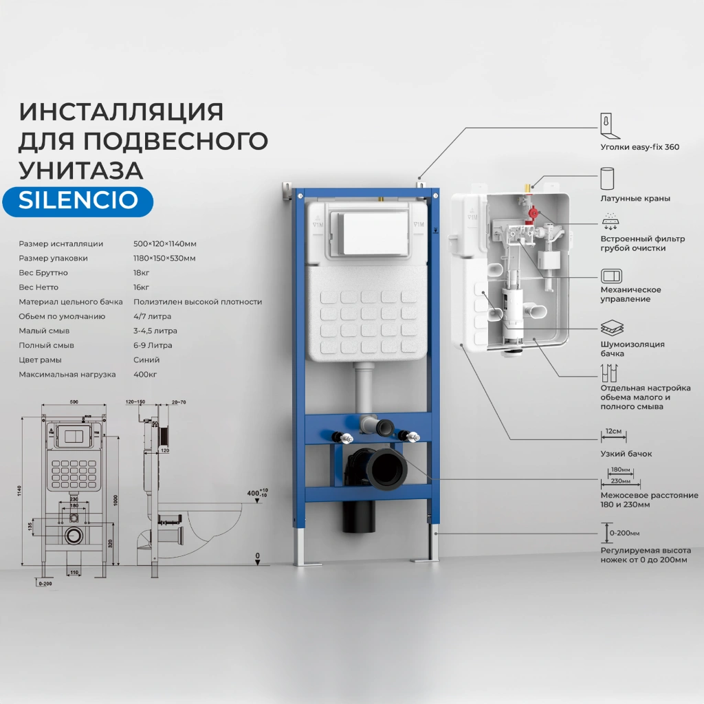 Инсталляция для подвесного унитаза IBERICA BLANCA SILENCIO (IB001.0.000.000.000) от магазина Vanna-Vanna.ru!