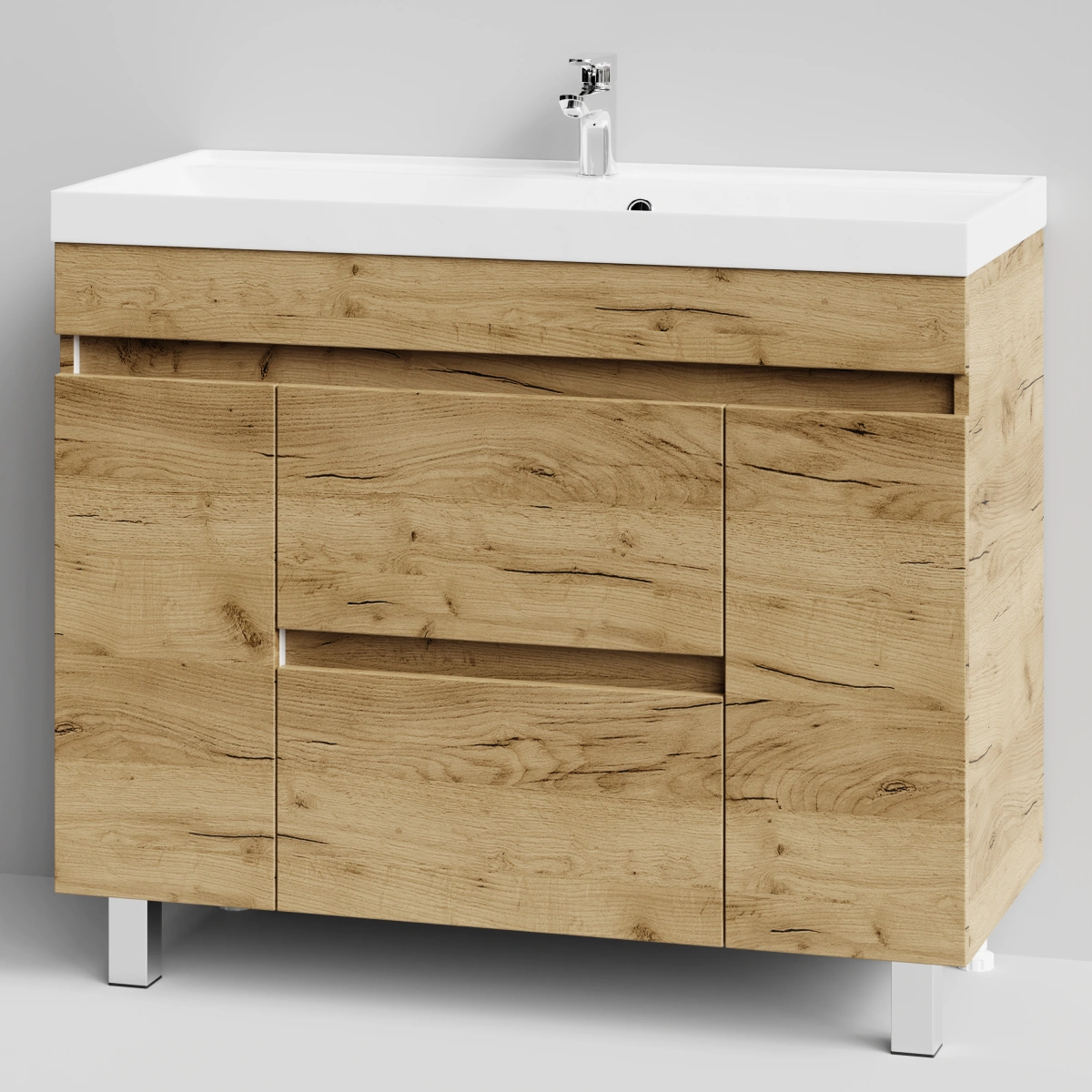 Тумба с раковиной Vod-ok Бест 100 (2 ящика, 2 двери) напольная, Дуб Тортуга от магазина Vanna-Vanna.ru!