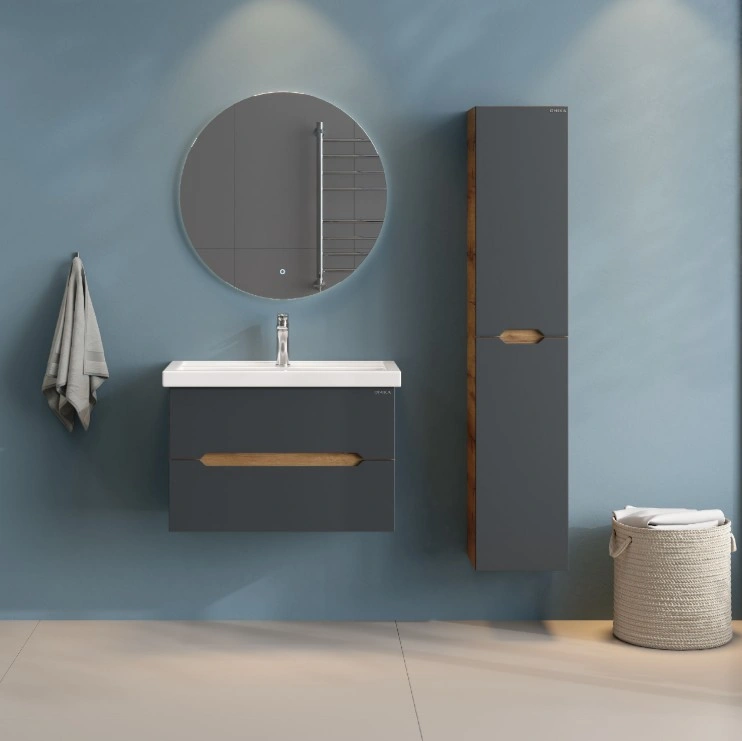 Тумба подвесная Onika Айленд с раковиной Фостер 80 графит/дуб крафт золотой от магазина Vanna-Vanna.ru!