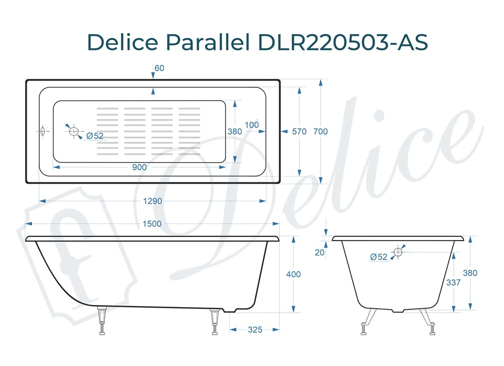 Ванна чугунная Delice Parallel 150х70 DLR220503-AS с антискользящим покрытием от магазина Vanna-Vanna.ru!