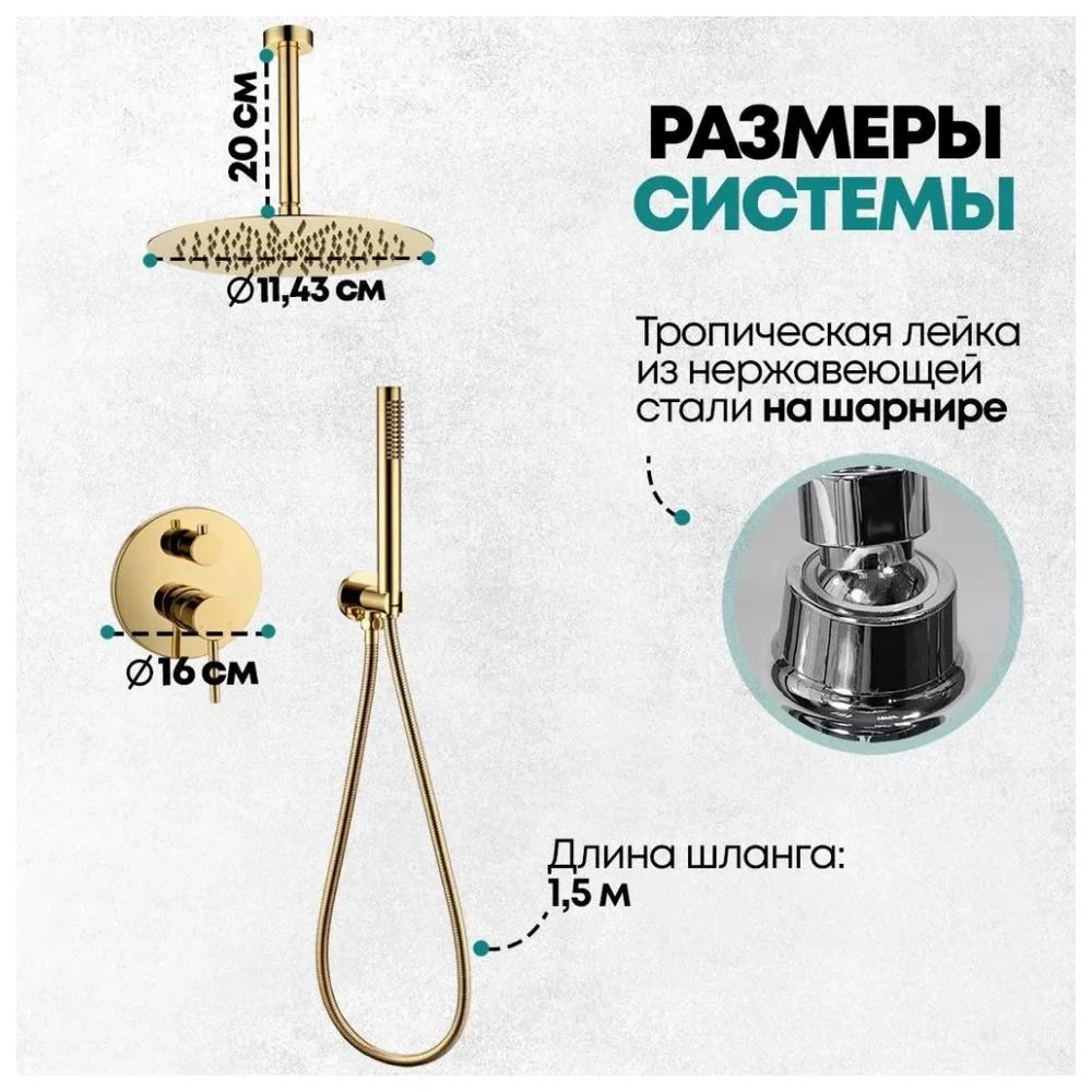 Душевая система встраиваемая (без излива) Grocenberg GB5099GO-4, золото от магазина Vanna-Vanna.ru!