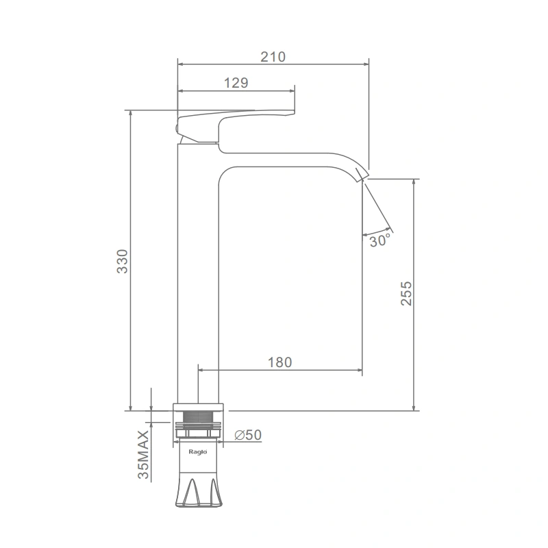 Смеситель для раковины высокий Raglo R02.15.03, золотой сатин от магазина Vanna-Vanna.ru!