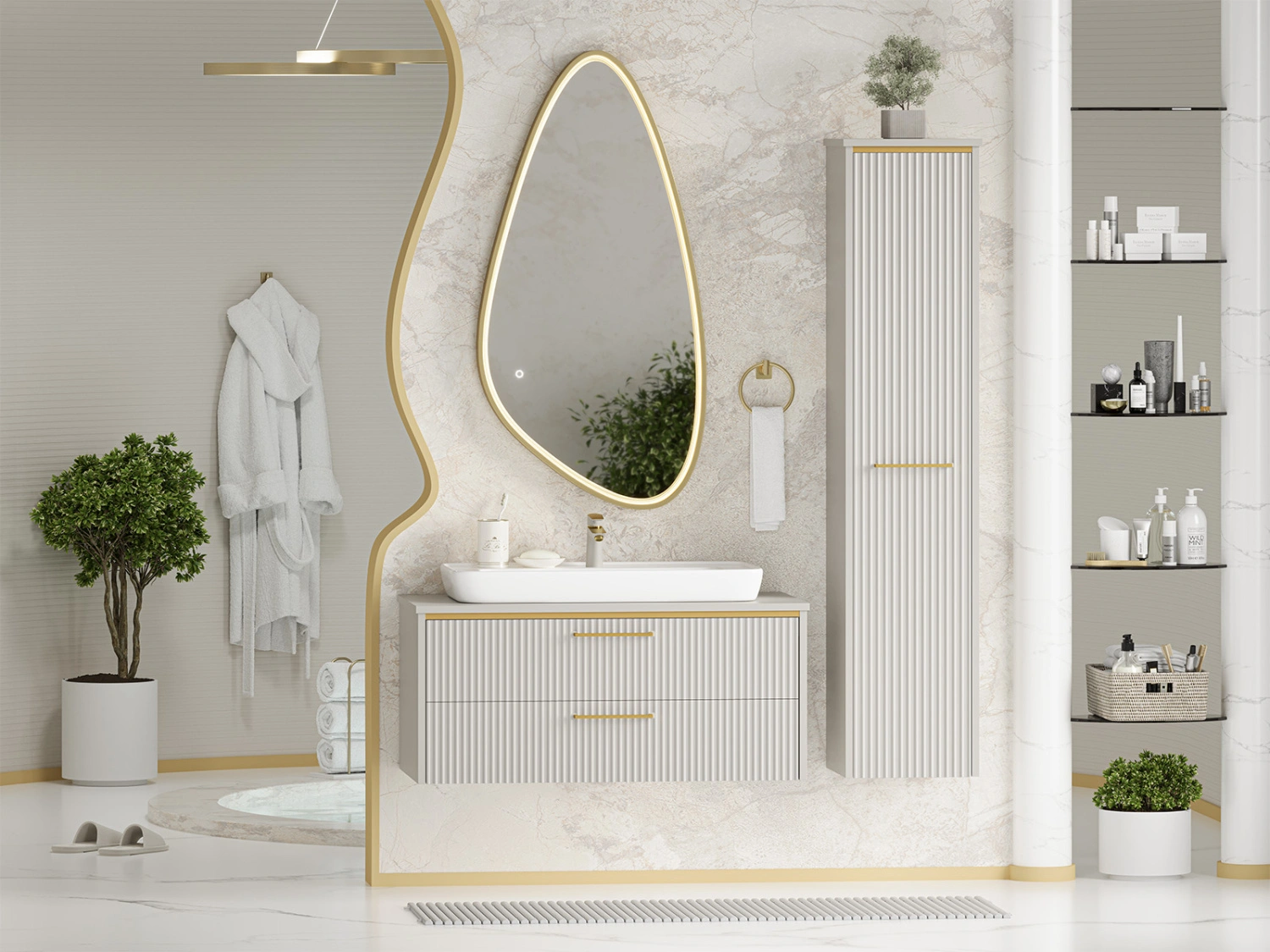 Тумба с раковиной Brevita Elche 100 подвесная, серый/патина золото от магазина Vanna-Vanna.ru!