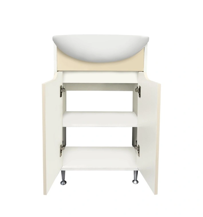 Тумба напольная Runo Эконова 60 с раковиной Уют 60, 2 двери, белый/крем от магазина Vanna-Vanna.ru!