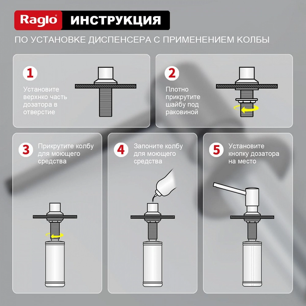 Дозатор для моющего средства Raglo встраиваемый R720.01.09 латунь, графит от магазина Vanna-Vanna.ru!