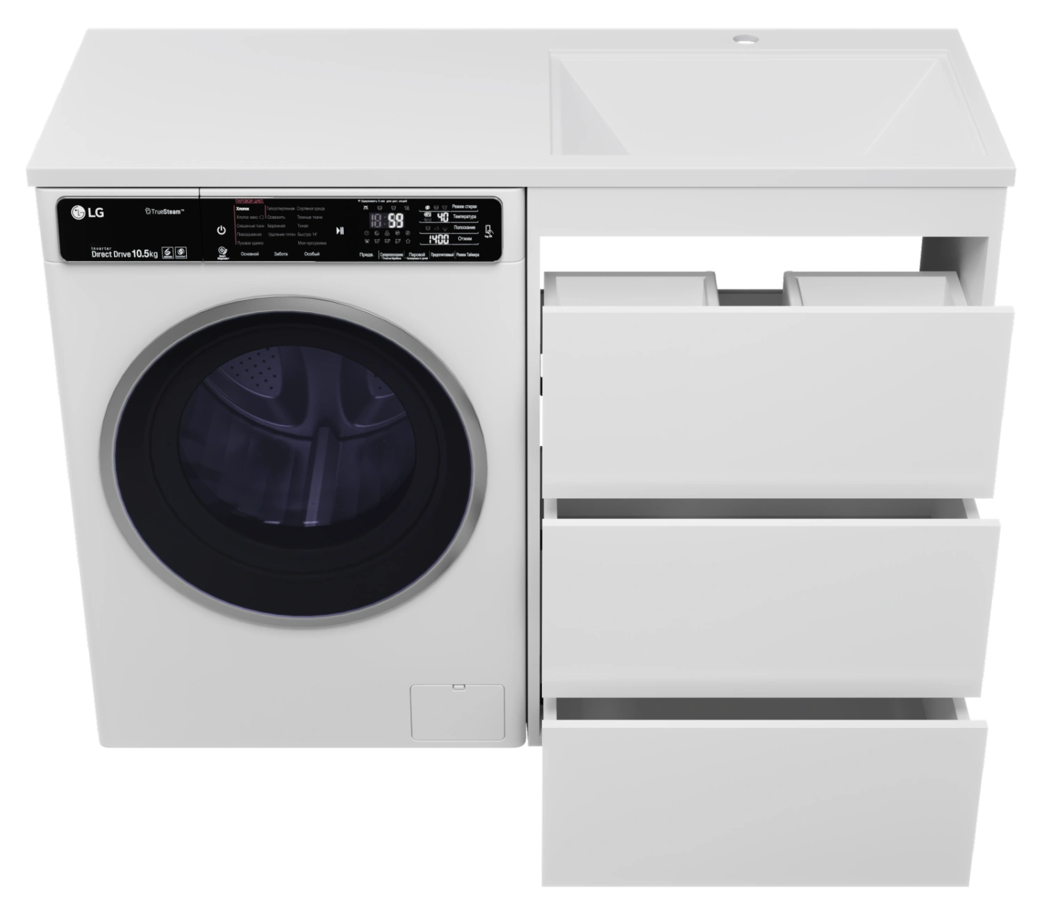 Тумба с раковиной Brevita Grafit 60 под стиральную машину, с раковиной Эстет Даллас 120 L, белый от магазина Vanna-Vanna.ru!