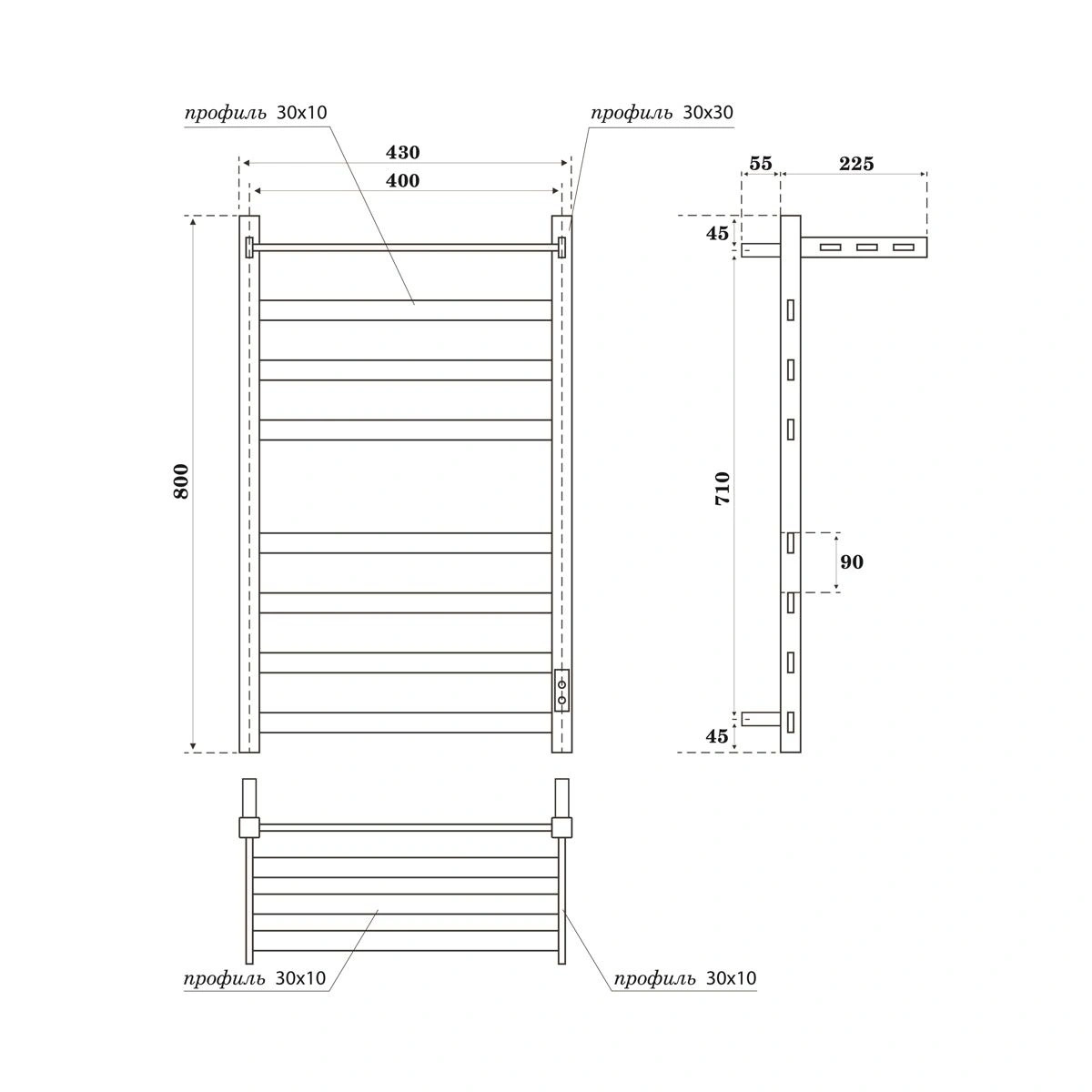 Полотенцесушитель электрический APEXTERMO Terra TR01184BM 800x400 с полкой, черный матовый от магазина Vanna-Vanna.ru!