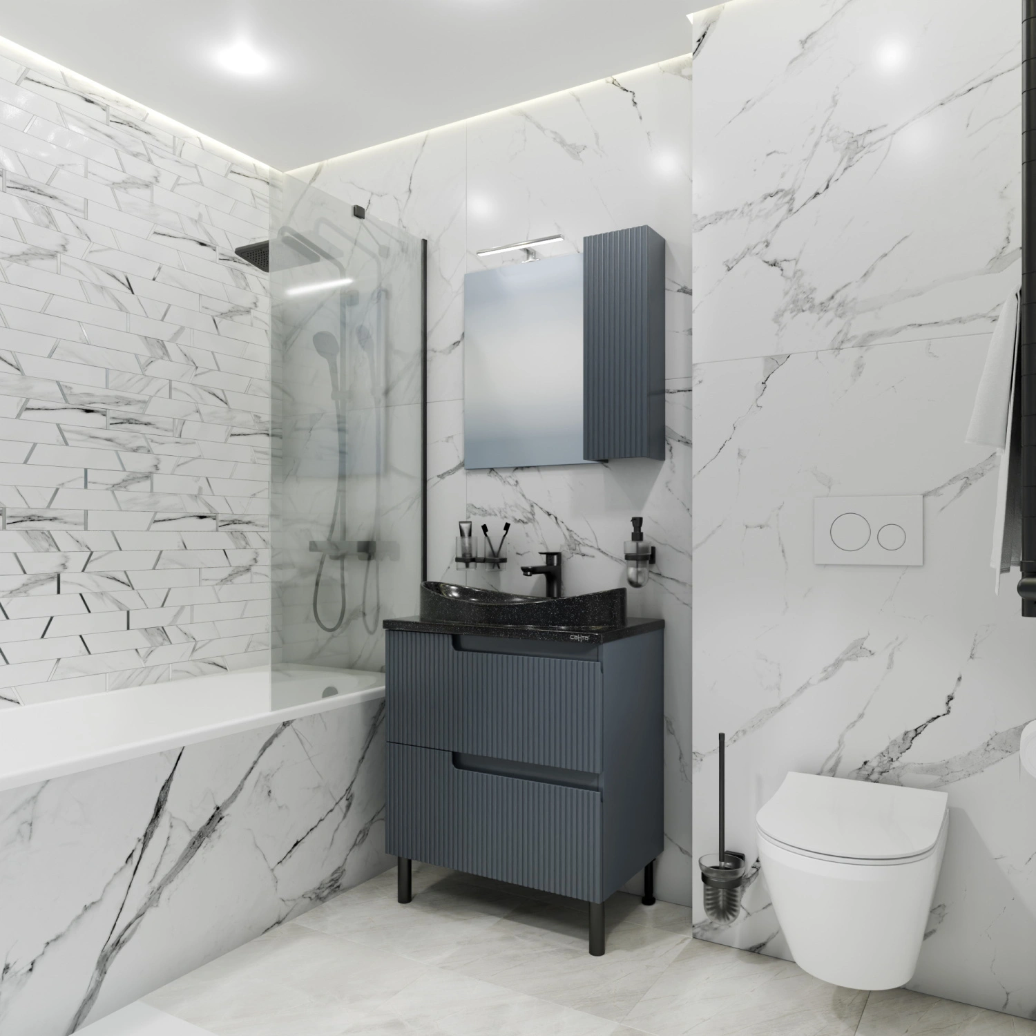 Тумба напольная Санта Альтаир 70 с раковиной Альтаир 70, 2 ящика, графит матовый от магазина Vanna-Vanna.ru!