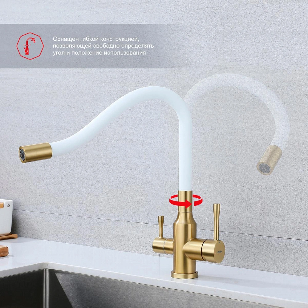 Смеситель для кухни с подключением фильтра Raglo R81.64.03, золотой сатин