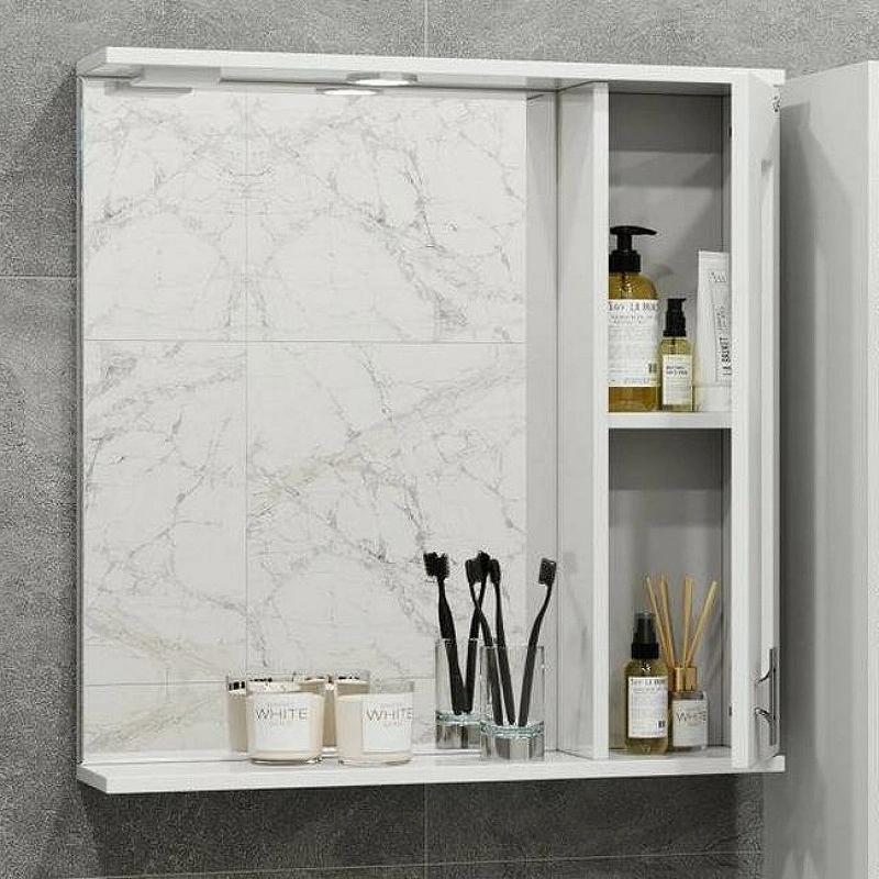 Зеркало со шкафчиком Onika Кристалл 67 R свет, белый от магазина Vanna-Vanna.ru!