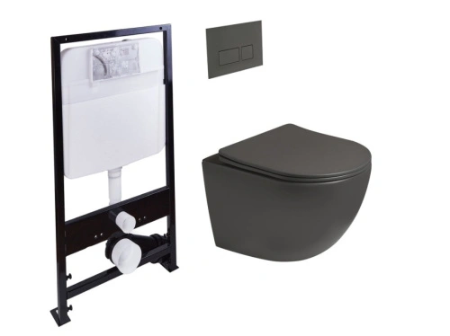 Унитаз подвесной SantiLine SL-5005T-DG+SL-01/DG с инсталляцией и кнопкой, темно-серый матовый от магазина Vanna-Vanna.ru!