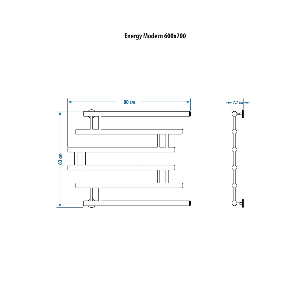 Полотенцесушитель водяной Energy Modern 600x700 черный матовый, нержавеющая сталь AISI304, боковое подключение 1" от магазина Vanna-Vanna.ru!