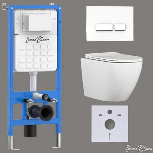 Комплект 3в1 IBERICA BLANCA инсталляция SILENCIO, унитаз BILBAO ALTO белый, кнопка смыва CRYSTAL-R белый глянцевый (IB001.BLA.231.2210) от магазина Vanna-Vanna.ru!
