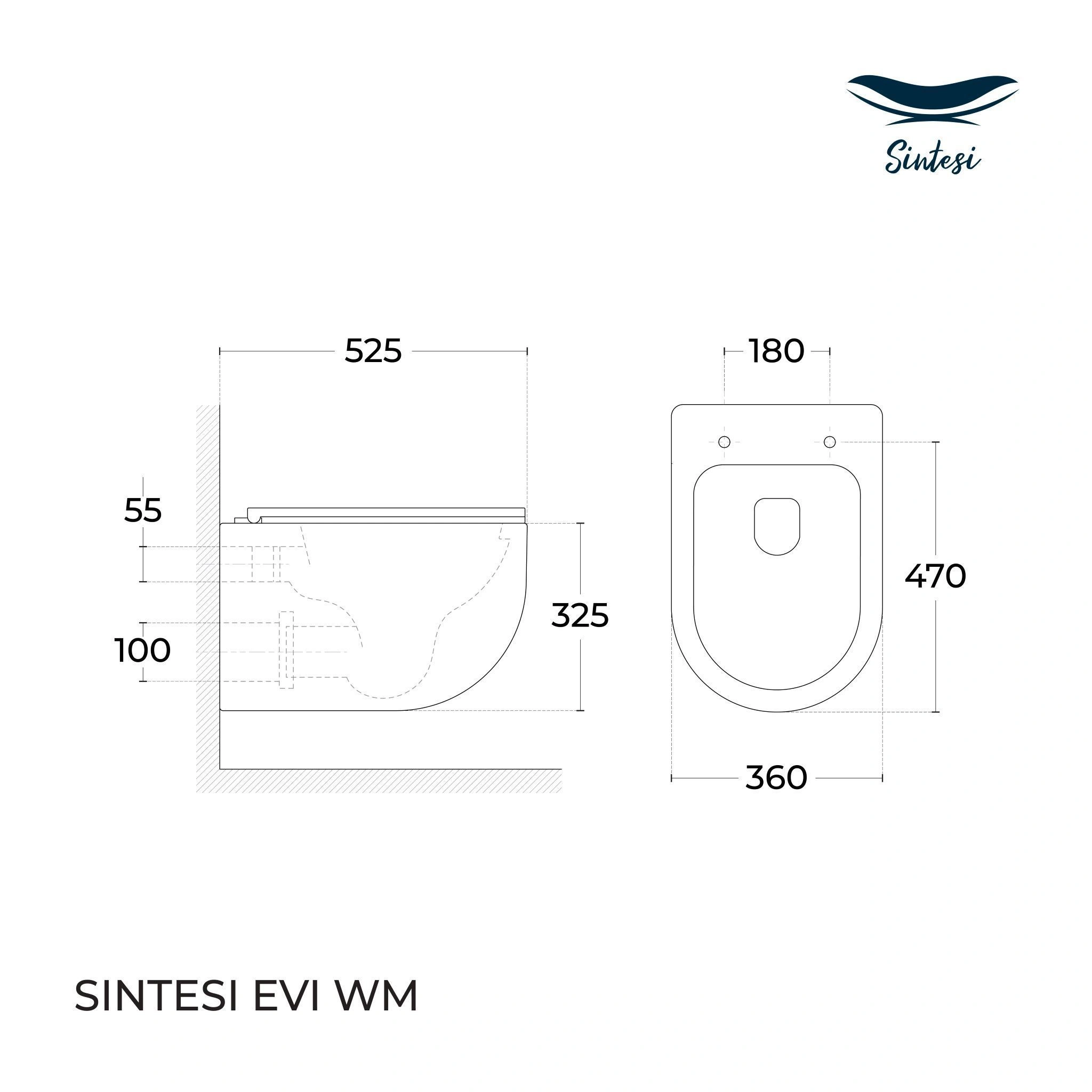 Унитаз подвесной SinteSi EVI TS-EVI-151WM безободковый, белый матовый, сиденье дюропласт, микролифт от магазина Vanna-Vanna.ru!