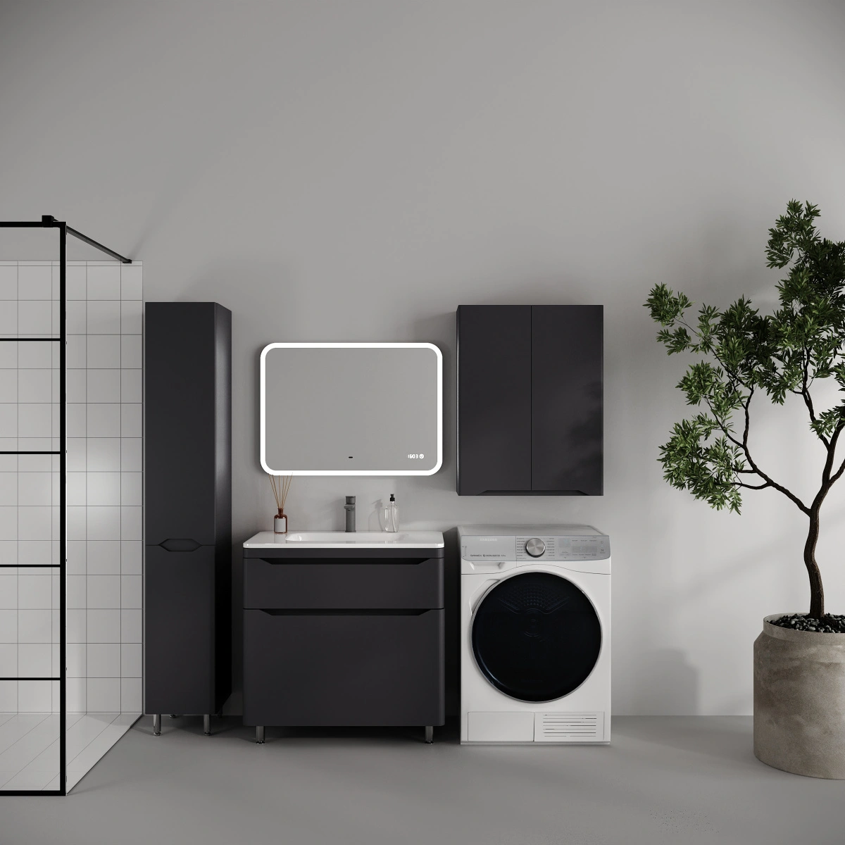 Тумба напольная Style Line Марелла 80 (2 ящ.) антискрейтч графит матовый с раковиной Марелла Люкс 800х400 от магазина Vanna-Vanna.ru!