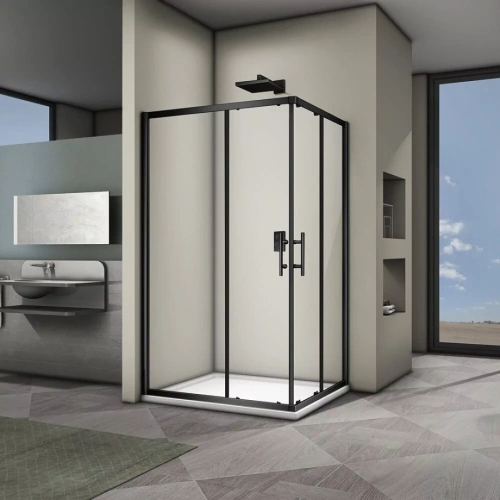 Душевой уголок Veconi RV30B-10090-01-C3 100х90 прямоугольный, без поддона, прозрачное стекло, черный матовый от магазина Vanna-Vanna.ru!
